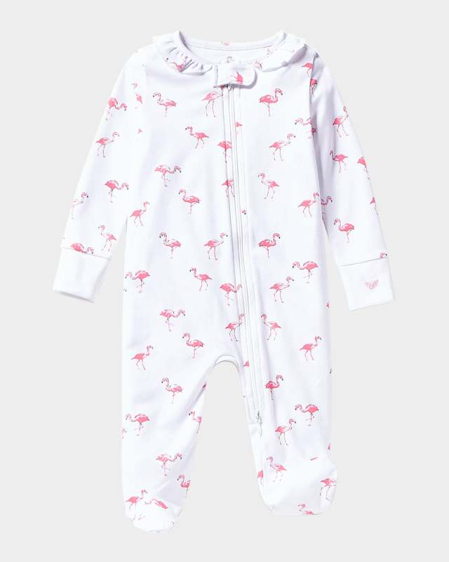 Girl's Flamingos Printed Footie, Size Newborn-9M